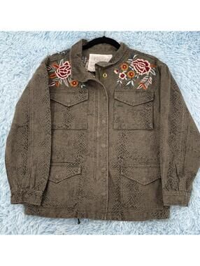 Kyla Seo Jean Jacket Women's Small Embroidered Army Green Snake Caite Karyn